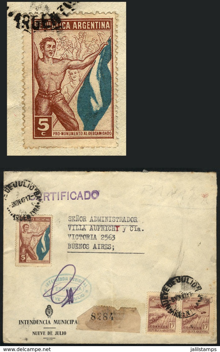 718 ARGENTINA: Registered Cover Sent From Nueve De Julio To Buenos Aires On 6/NO/1947 Franked With 30c. + Cinderella Of  - Vignetten (Erinnophilie)