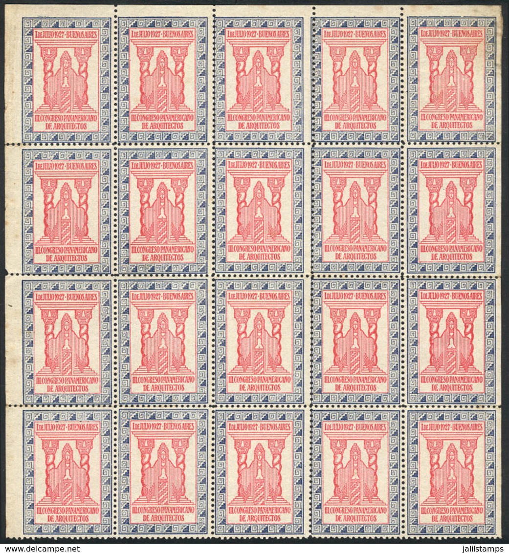 719 ARGENTINA: Panamerican Congress Of Architects, 1/JUL/1927, Large Block Of 20 Examples, Very Nice! - Vignetten (Erinnophilie)