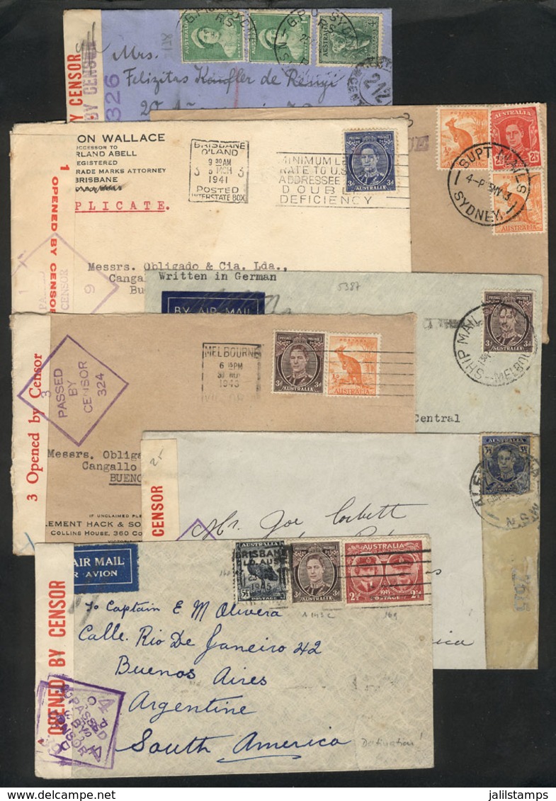 728 AUSTRALIA: 7 Covers Sent To Argentina Between 1941 And 1945 (one Registered), With Varied Postages And Censor Marks, - Sonstige & Ohne Zuordnung