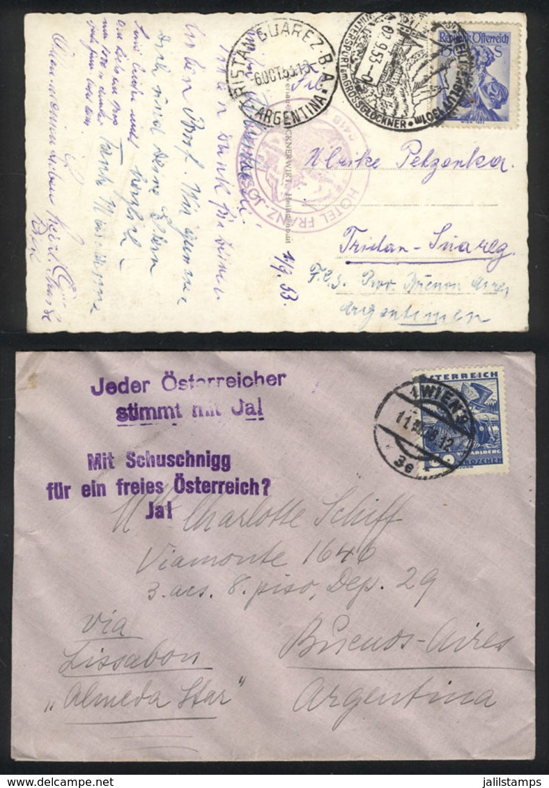 742 AUSTRIA: Cover Sent To Argentina In 1938 And Postcard Of 1953, Interesting Postal Marks, VF Quality! - Altri & Non Classificati