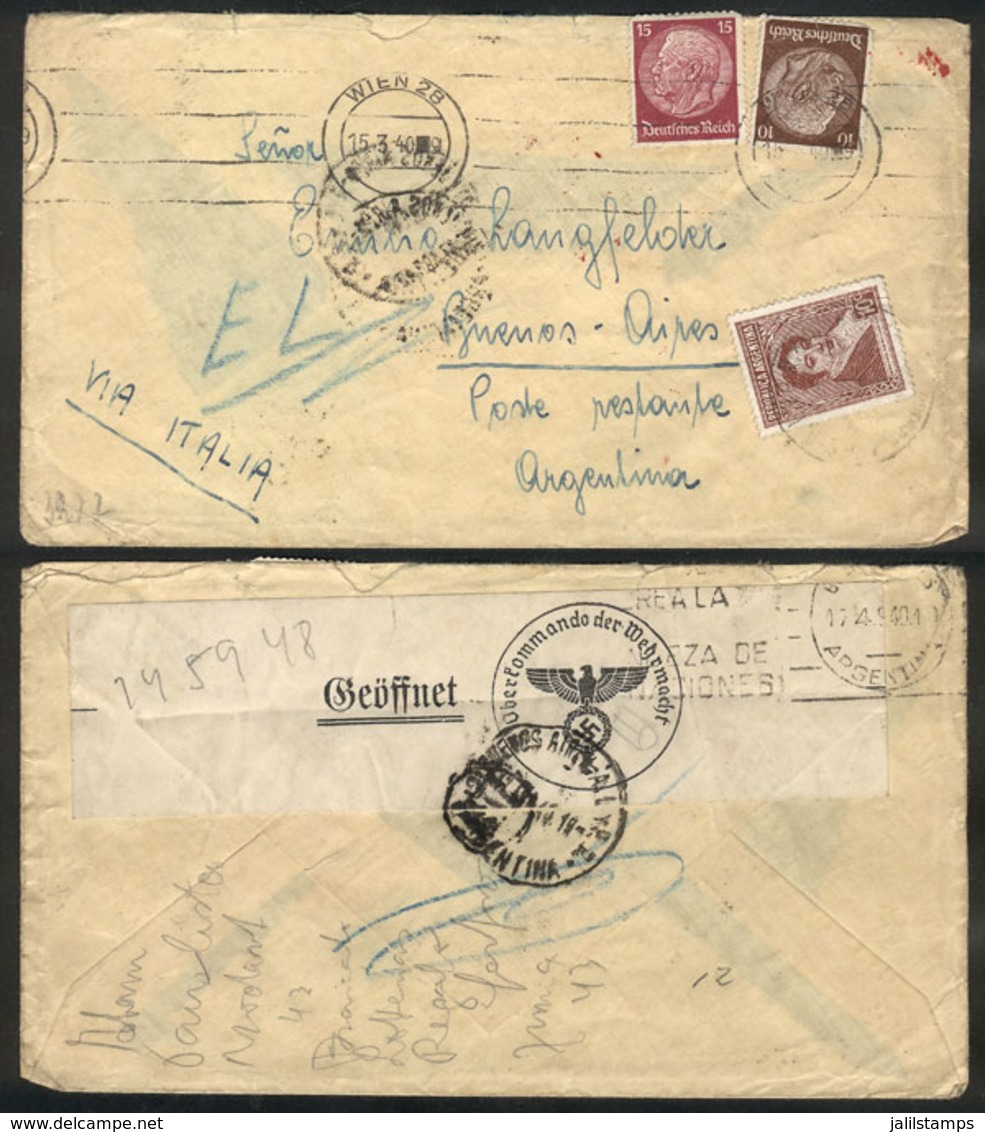 743 AUSTRIA: Mixed Postage + Censorship: Cover Sent From Wien To Poste Restante In Buenos Aires (Argentina) On 15/MAR/19 - Altri & Non Classificati