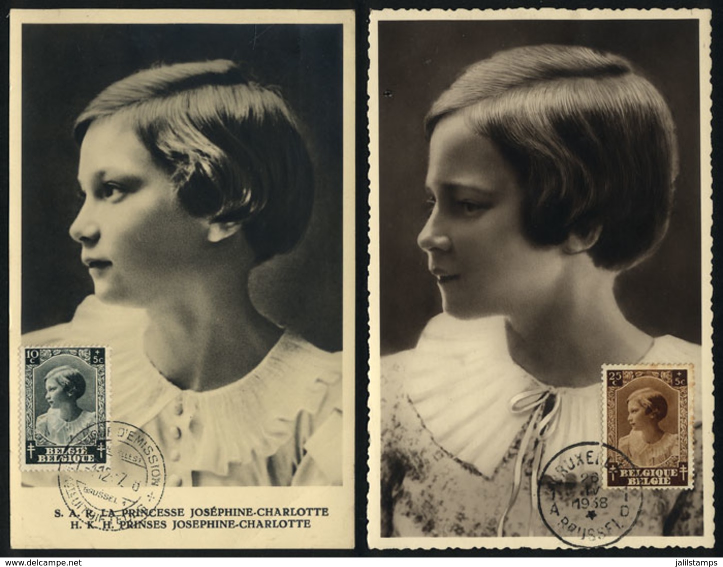 758 BELGIUM: Princess Josephine-Charlotte, Royalty, 2 Maximum Cards Of 1937/8, VF - Other & Unclassified