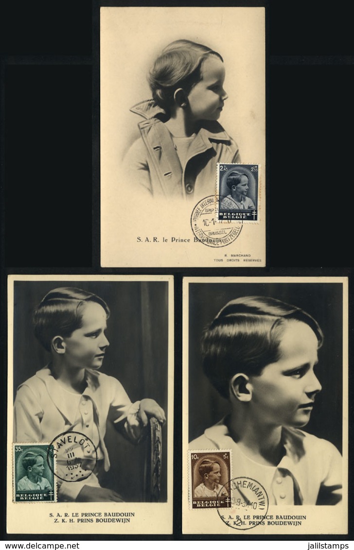 761 BELGIUM: Prince Baudouin, Royalty, 3 Maximum Cards Of 1937, VF - Andere & Zonder Classificatie