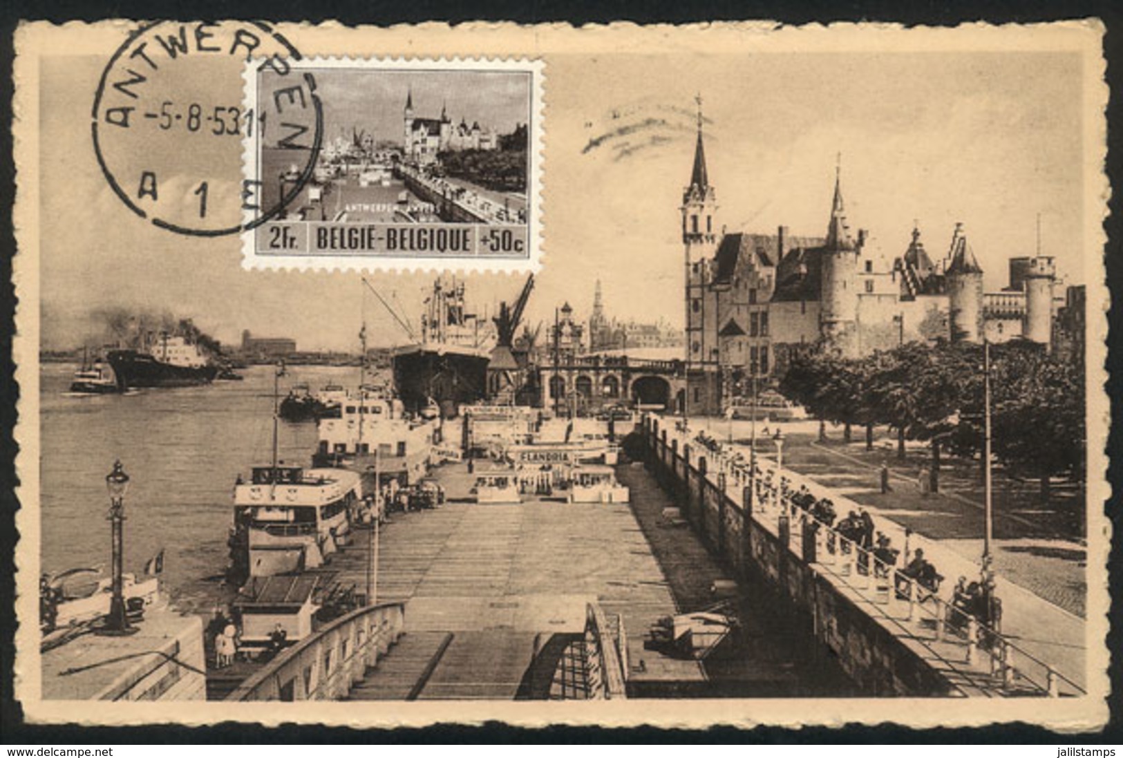 768 BELGIUM: ANTWERPEN/ANVERS: Pier And Steen, Boats And Ships, Maximum Card Of AU/1953, VF - Other & Unclassified