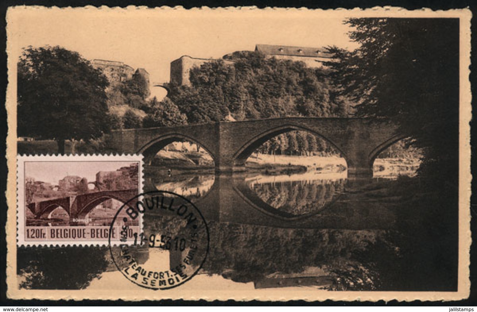 772 BELGIUM: Castle Of BOUILLON And Bridge, Maximum Card Of SE/1953, VF Quality - Altri & Non Classificati