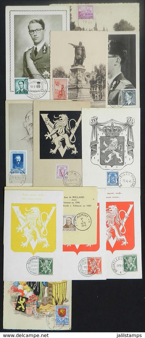 779 BELGIUM: 12 Maximum Cards Of 1941/59, Varied Topics: Architecture, Royalty, Famous Persons, Coats Of Arms, Etc., Fin - Other & Unclassified