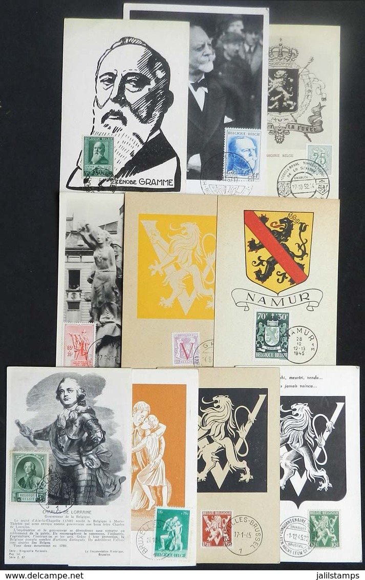 781 BELGIUM: 10 Maximum Cards Of 1932/57, Varied Topics: Famous Persons, Coats Of Arms, Prisoners Of War, Etc., Fine To  - Other & Unclassified