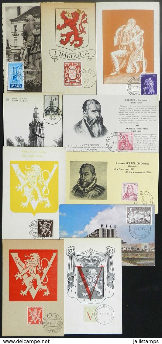 783 BELGIUM: 10 Maximum Cards Of 1940/55, Varied Topics: Architecture, Coats Of Arms, Famous Persons, Exposition, Etc.,  - Altri & Non Classificati