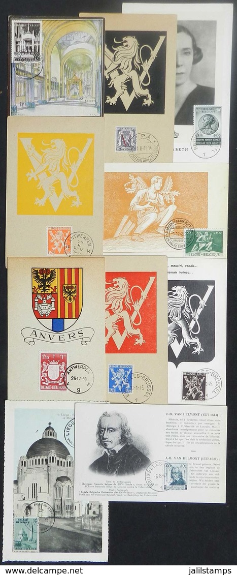 784 BELGIUM: 10 Maximum Cards Of 1939/56, Varied Topics: Coats Of Arms, Famous Persons, Royalty, War, Architecture, Etc. - Other & Unclassified