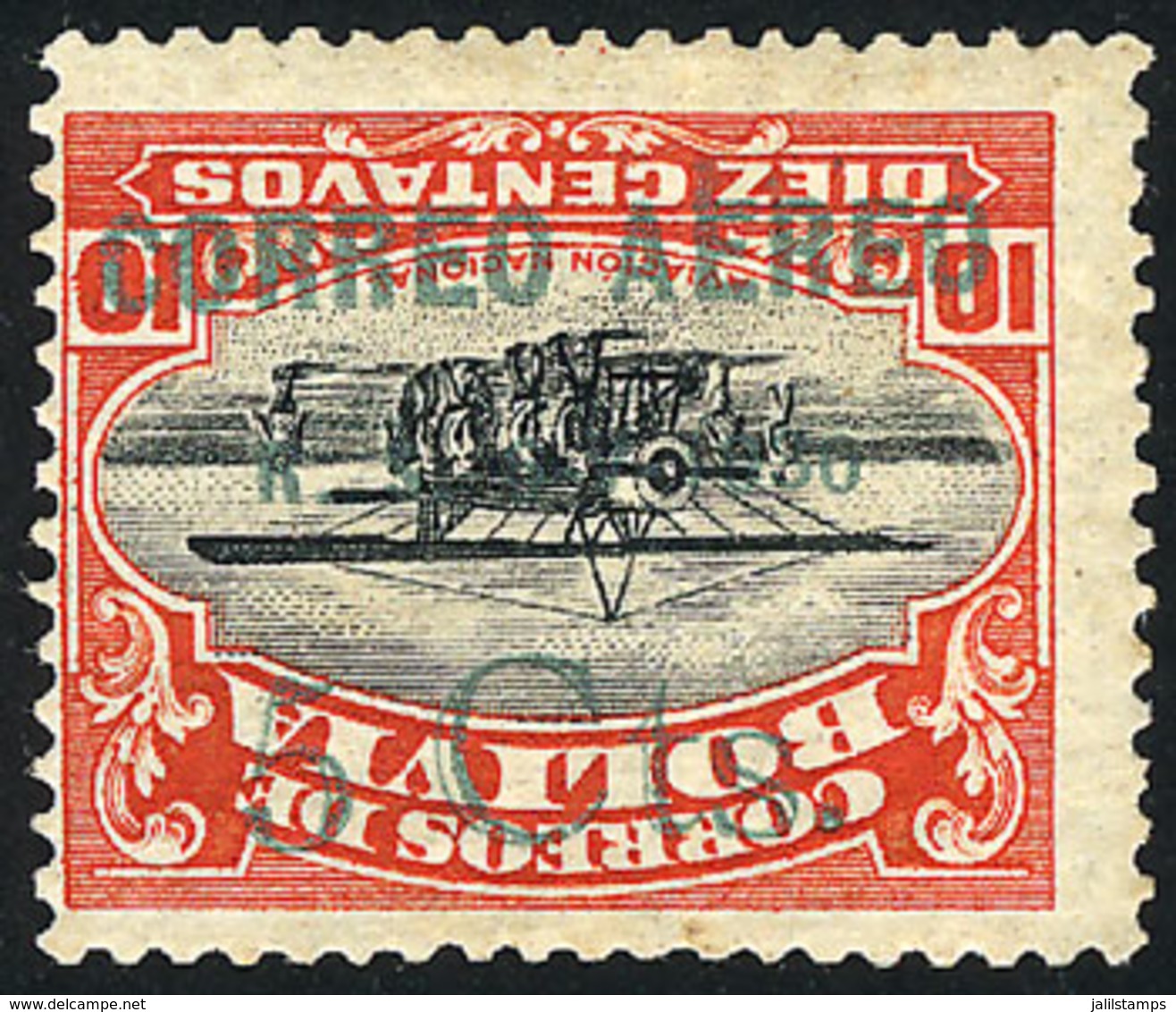 802 BOLIVIA: Sc.C11a, With INVERTED OVERPRINT Variety, Small Guarantee Mark Of Kessler. - Bolivien