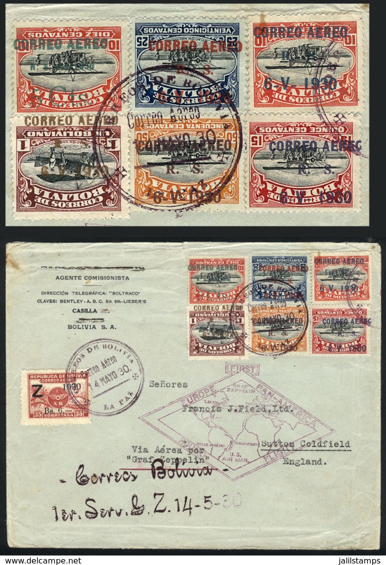 803 BOLIVIA: Sc.C11a + C12a + C14a + C15a + C16a + C18a, 1930 Zeppelin, Cmpl. Set Of 6 Values With INVERTED OVERPRINT, O - Bolivien