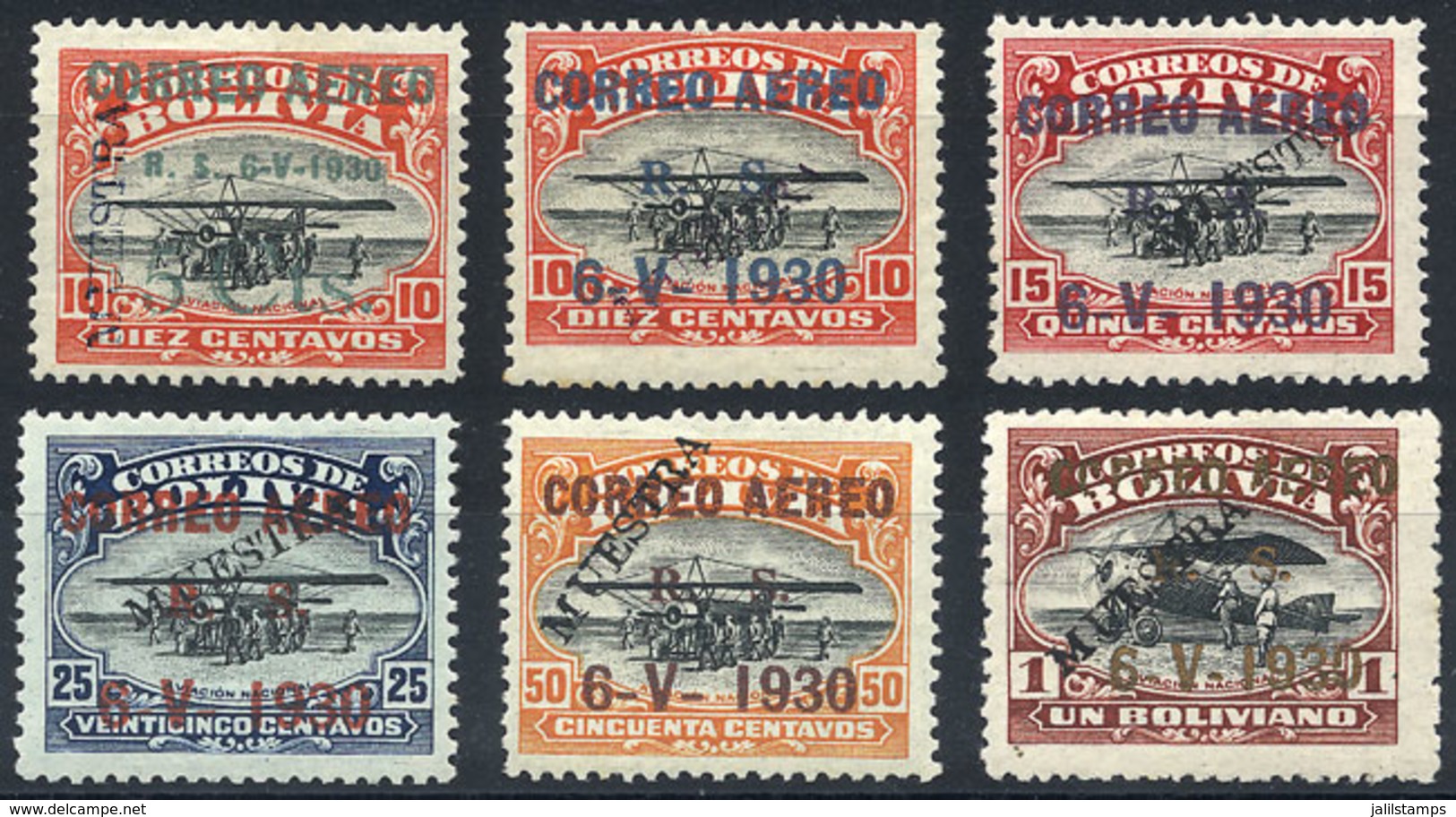 805 BOLIVIA: Sc.C11 + C12 + C14/16 + C18, 1930 Zeppelin, Complete Set Of 6 Values With MUESTRA Overprint, Excellent Qual - Bolivien