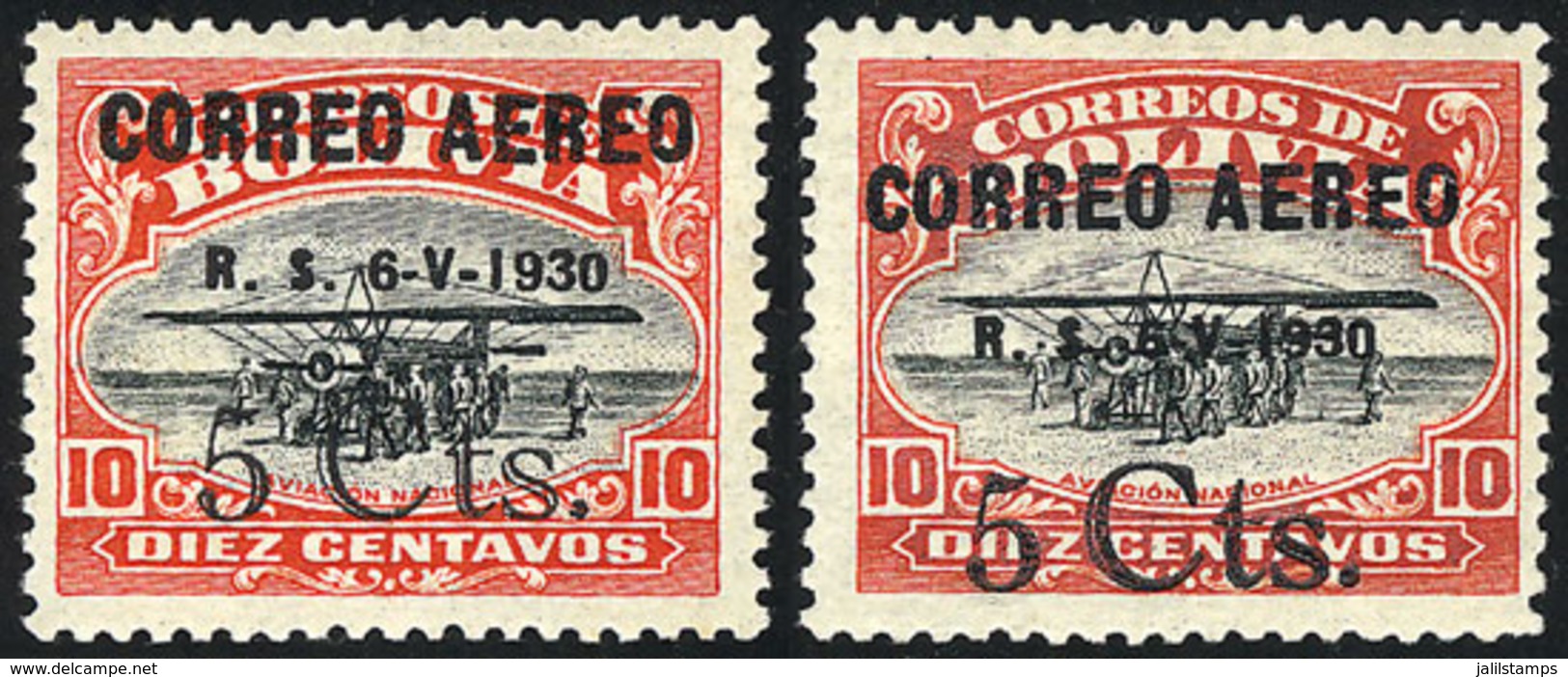 807 BOLIVIA: Sc.C11, 2 PROOFS With Overprint In Gray And Black, Excellent Quality, Rare! - Bolivia