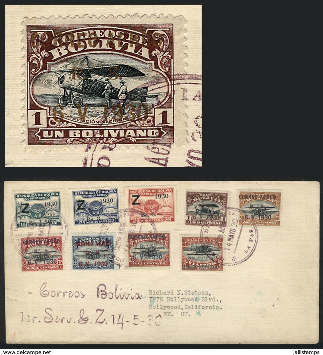 814 BOLIVIA: Cover With The 2 Zeppelin Sets Of 1930, The 1B. Value With Overprint In METAL INK (bronze), Cancelled With  - Bolivien
