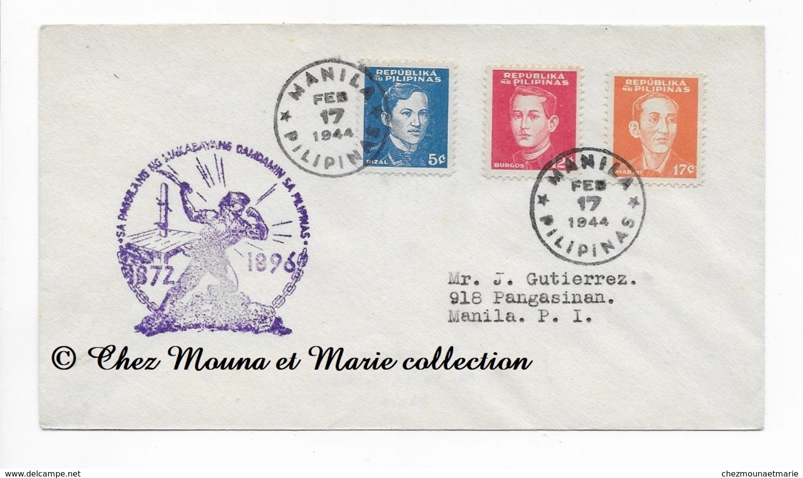 MANILLE PHILIPPINES 1944 - GUTIERREZ BERCK - SUR ENVELOPPE - Filippine