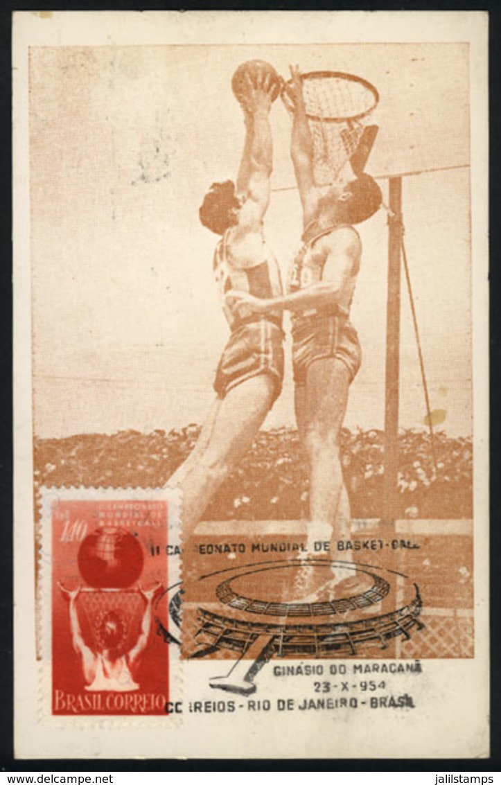 900 BRAZIL: BASKETBALL, Sports, Maximum Card Of 23/OC/1945 With Special Postmark Of The Basketball World Cup In Rio, Fin - Maximumkaarten