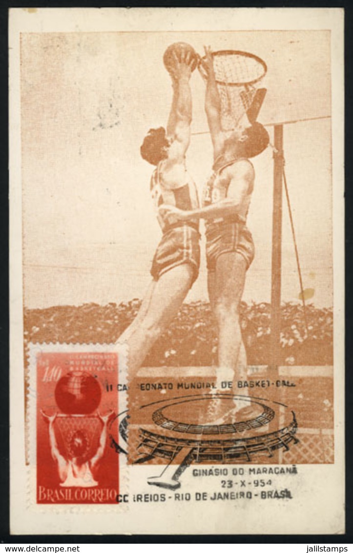 900 BRAZIL: BASKETBALL, Sports, Maximum Card Of 23/OC/1945 With Special Postmark Of The Basketball World Cup In Rio, Fin - Cartoline Maximum