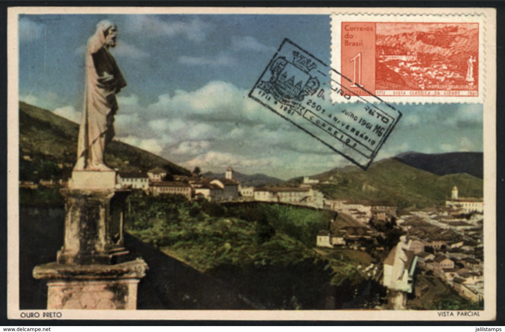904 BRAZIL: OURO PRETO: General View, 250th Anniversary Of The City, Maximum Card Of JUL/1961, With Special Postmark, VF - Cartoline Maximum
