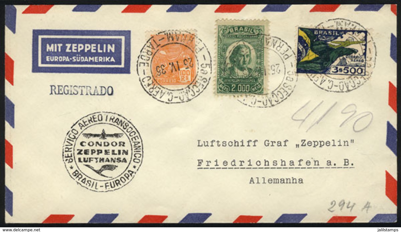 911 BRAZIL: Cover Flown By ZEPPELIN, Sent From Rio De Janeiro To Germany On 25/AP/1935, VF Quality! - Other & Unclassified