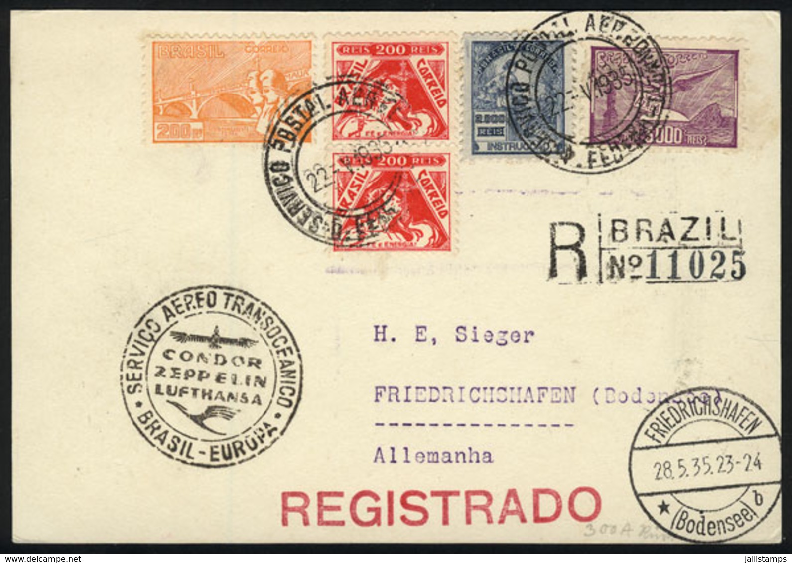 913 BRAZIL: Card Flown By ZEPPELIN, Sent From Rio De Janeiro To Germany On 22/MAY/1935, VF Quality! - Altri & Non Classificati