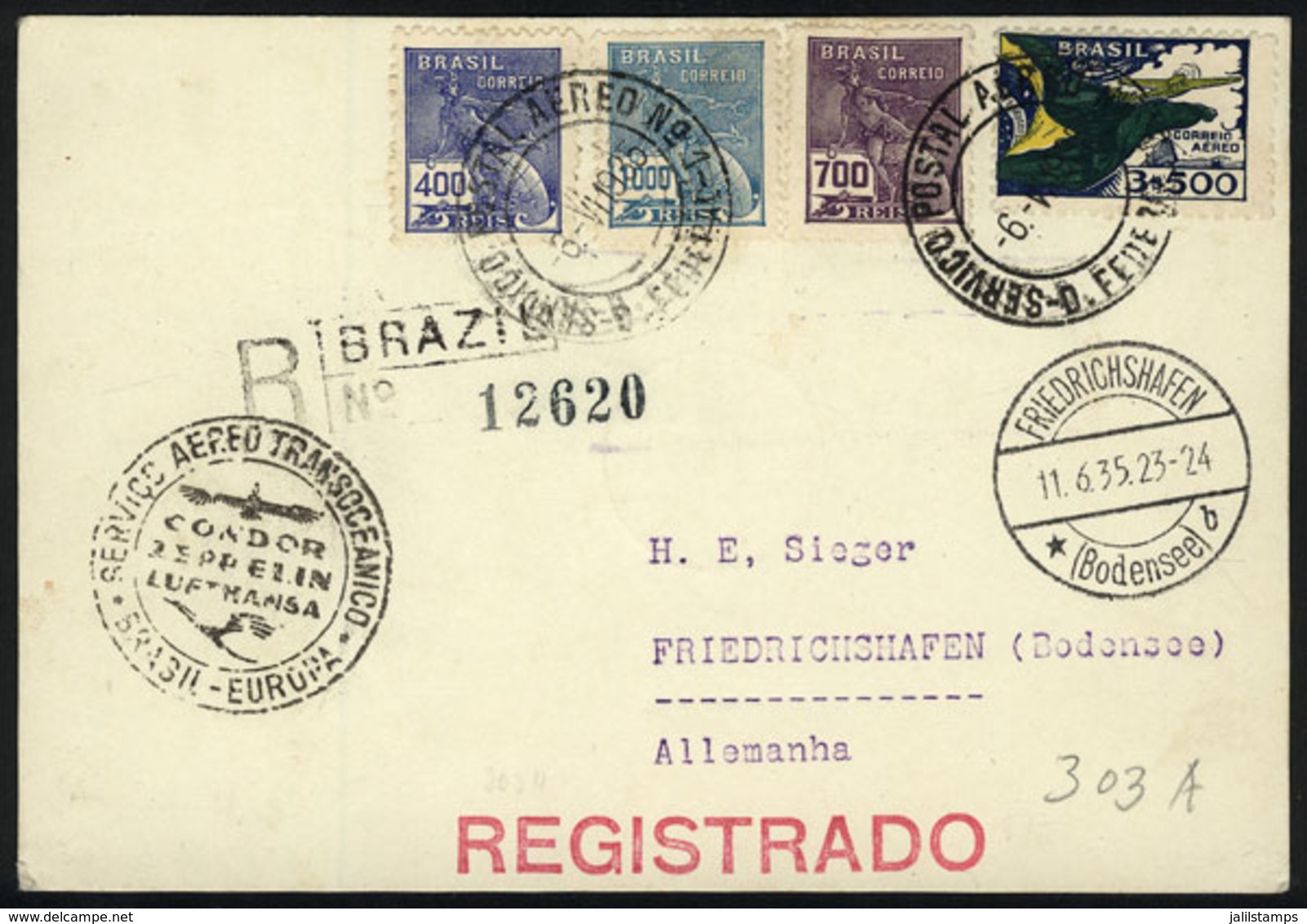 914 BRAZIL: Card Flown By ZEPPELIN, Sent From Rio De Janeiro To Germany On 6/JUN/1935, VF Quality! - Sonstige & Ohne Zuordnung
