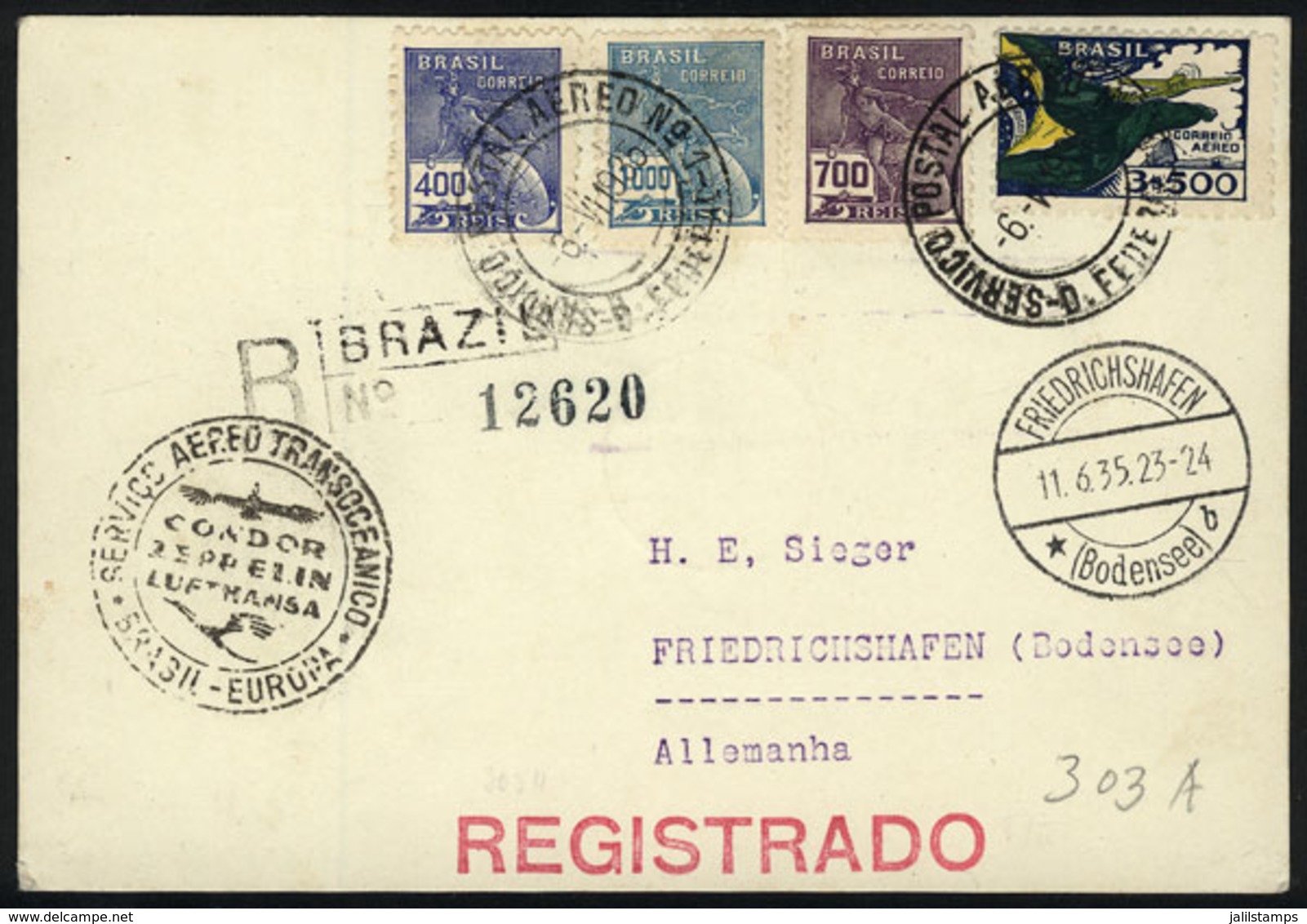 914 BRAZIL: Card Flown By ZEPPELIN, Sent From Rio De Janeiro To Germany On 6/JUN/1935, VF Quality! - Altri & Non Classificati