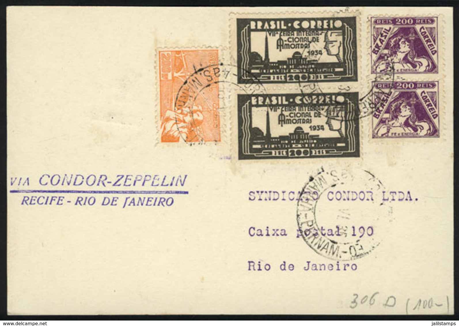 915 BRAZIL: Card Flown By ZEPPELIN Between Recife And Rio De Janeiro On 17/JUN/1935, VF Quality! - Altri & Non Classificati