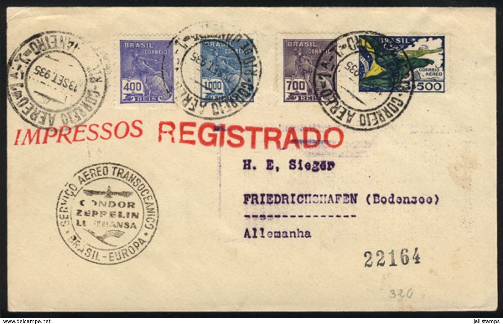 923 BRAZIL: Cover Flown By ZEPPELIN, Sent From Rio De Janeiro To Germany On 13/SE/1935, VF Quality! - Altri & Non Classificati