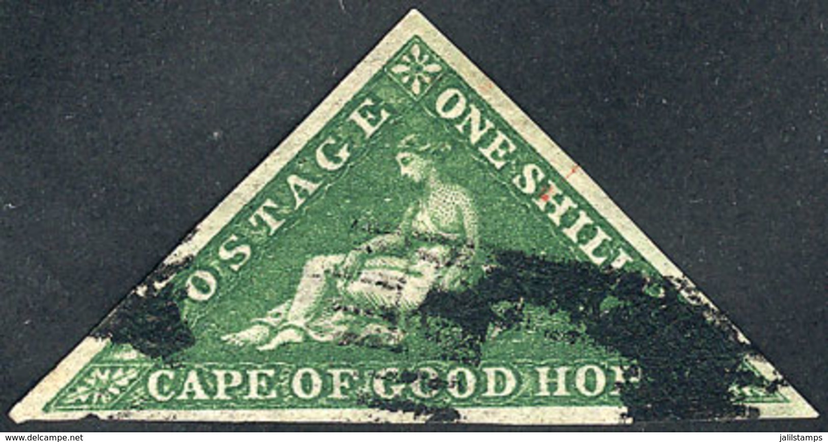 966 CAPE OF GOOD HOPE: Sc.6a, 1855/8 1Sh. Dark Green, ""anchor"" Cancel, Very Fine Quality, Catalog Value US$600." - Africa (Other)