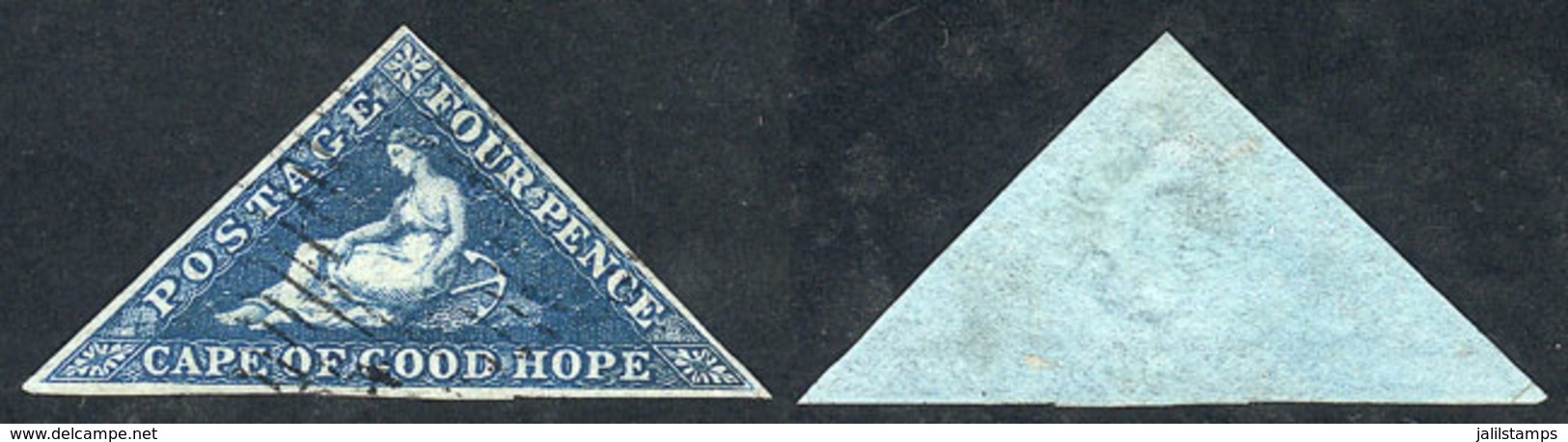 969 CAPE OF GOOD HOPE: Sc.2a, 1853 4p. Dark Blue, Very Bluish Paper, Used, VF Quality! - Africa (Varia)