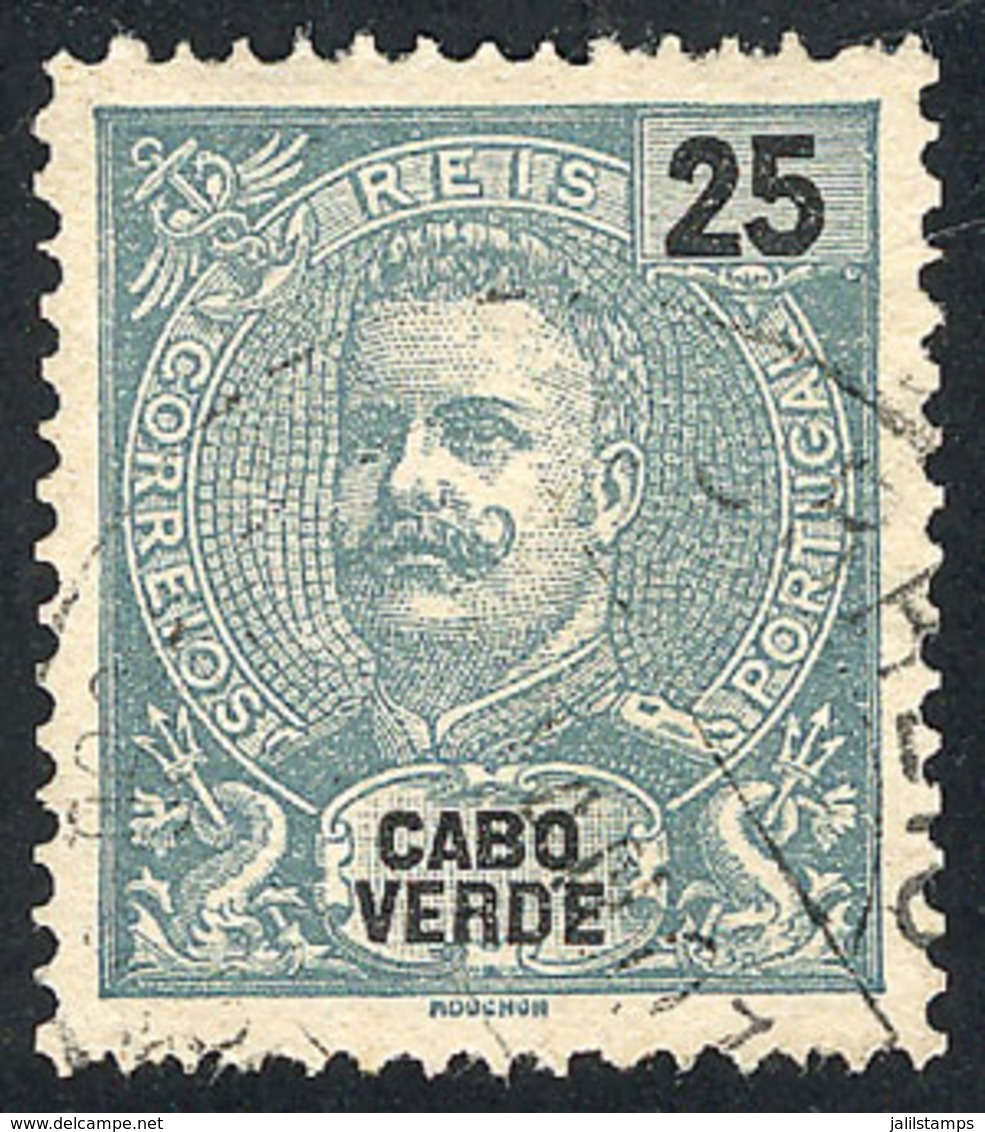 973 CAPE VERDE: Sc.42a, 1898/1903 25r. Greenish Blue, Perf 12½, Used, Very Fine Quality, Rare! - Kap Verde