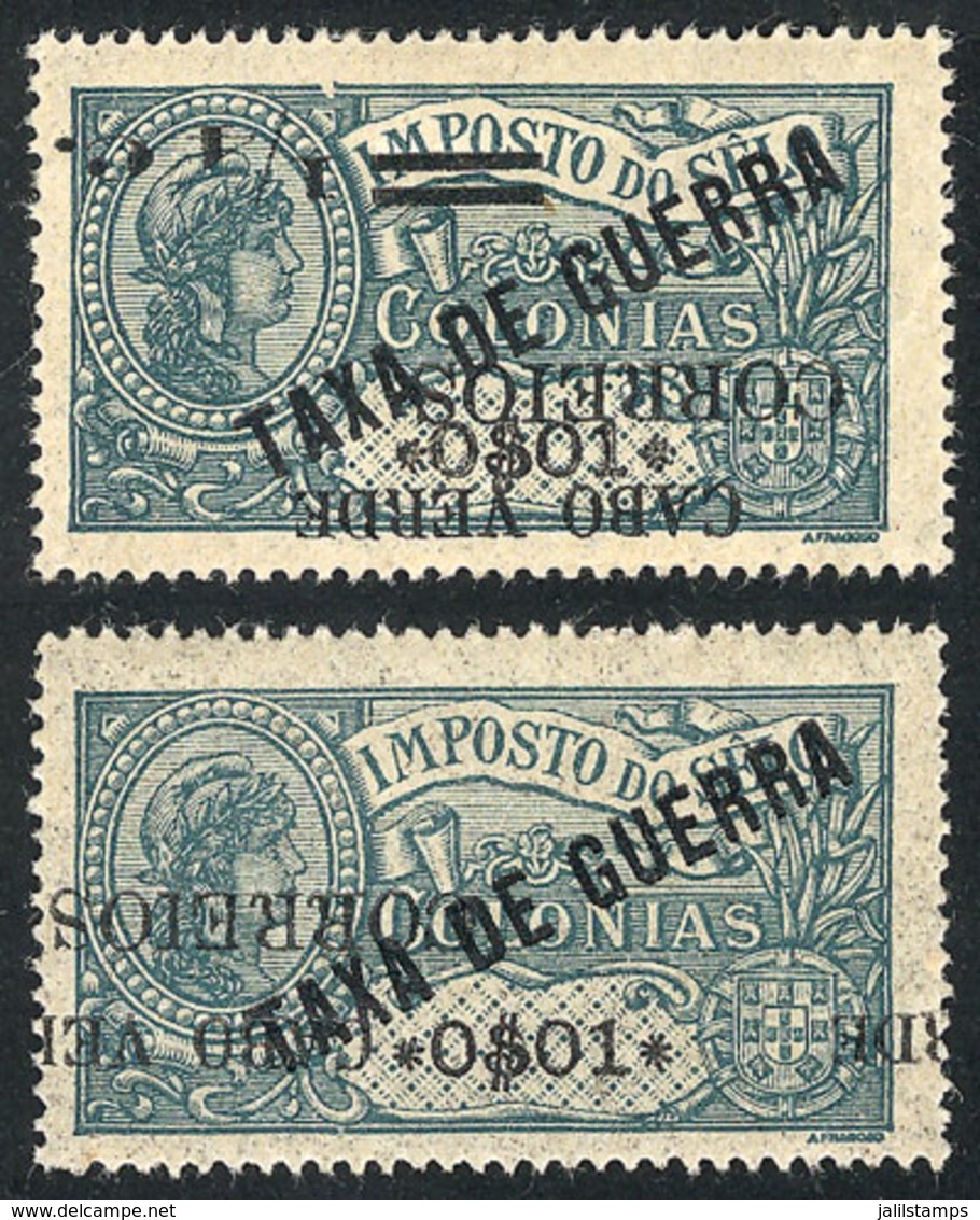 975 CAPE VERDE: 2 Stamps Overprinted In 1921, Both With Overprint VARIETIES (inverted Etc.), VF Quality! - Kap Verde