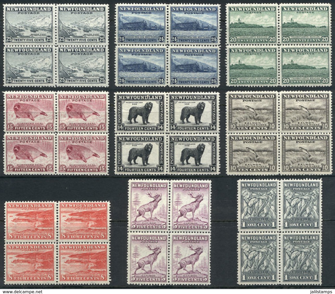 984 CANADA: Sc.253 + 257 + 259/265, 9 Unmounted Blocks Of 4, Excellent Quality, Catalog Value US$74. - 1908-1947