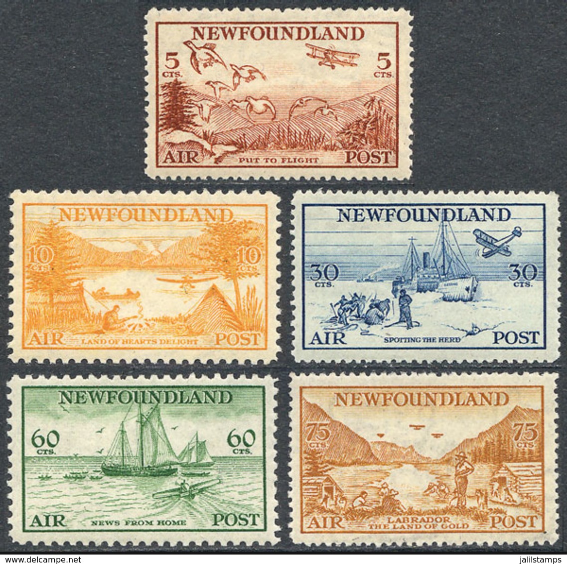 985 CANADA: Sc.C13/C17, 1933 Birds, Airplanes And Ships, Complete Set Of 5 Values, Mint Lightly Hinged, VF Quality, Cata - 1908-1947