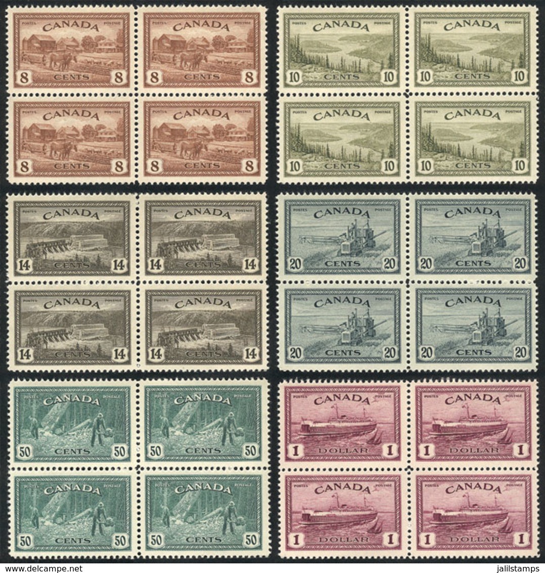 991 CANADA: Sc.268/273, 1946 Horses, Ships, Agriculture And Other Topics, Compl. Set Of 6 Values In Unmounted Blocks Of  - Altri & Non Classificati