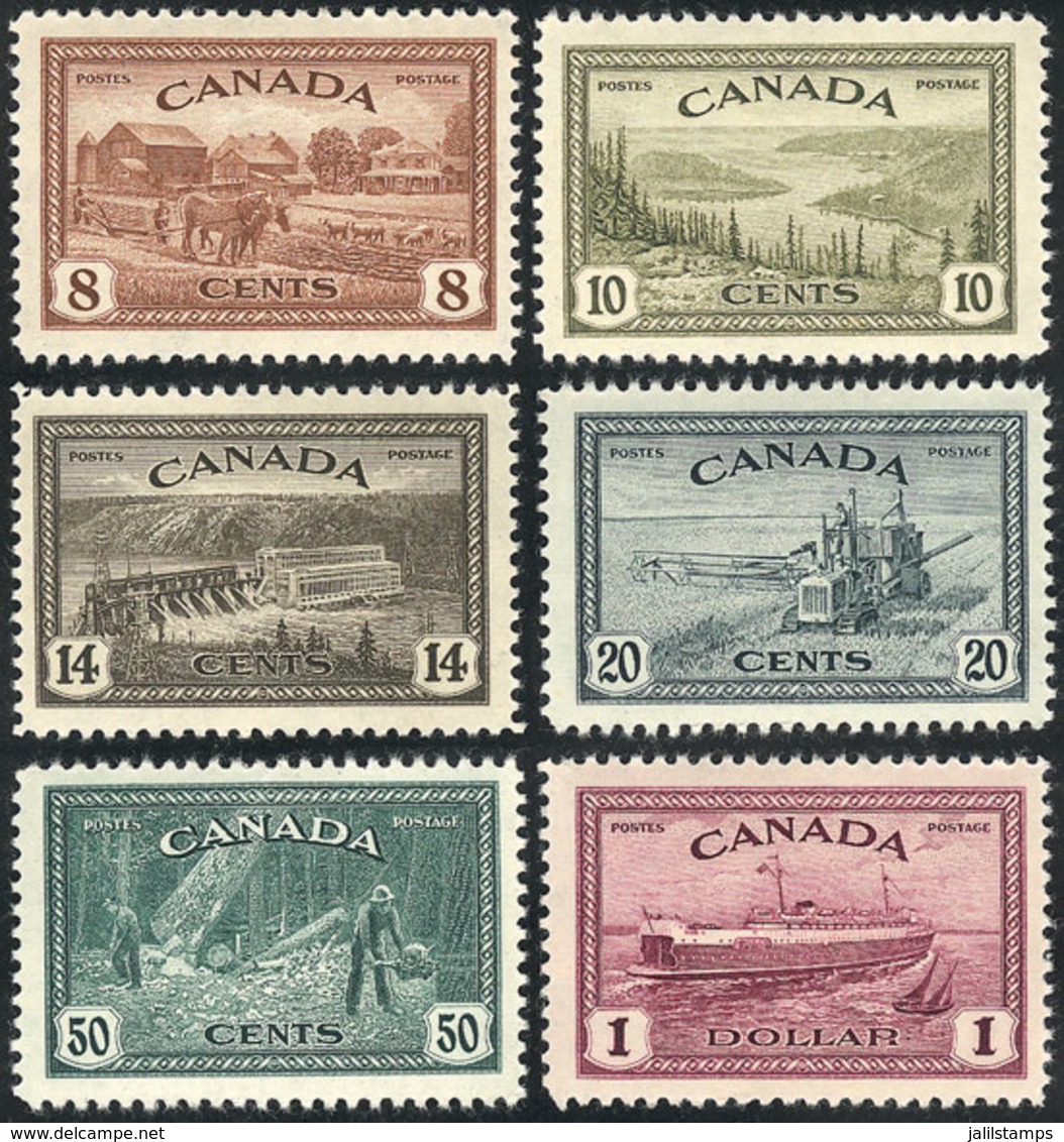 992 CANADA: Sc.268/273, 1946 Horses, Ships, Agriculture And Other Topics, Compl. Set Of 6 Values, Mint With Tiny And Bar - Altri & Non Classificati