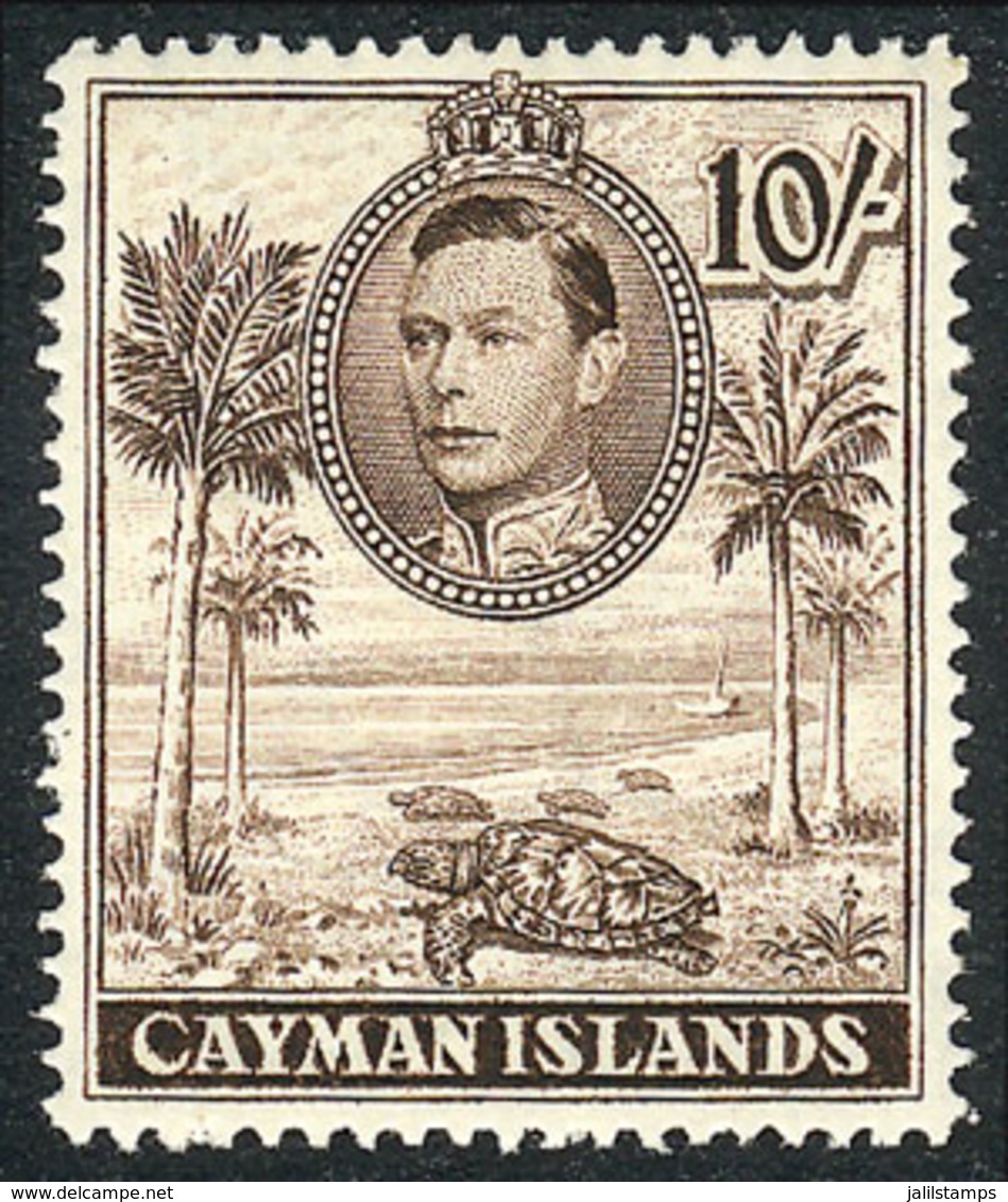 1000 CAYMAN ISLANDS: Sc.111a, 1943 Turtles 10Sh. Perforation 14, Mint Very Lightly Hinged, Very Fine Quality, Catalog Va - Cayman (Isole)