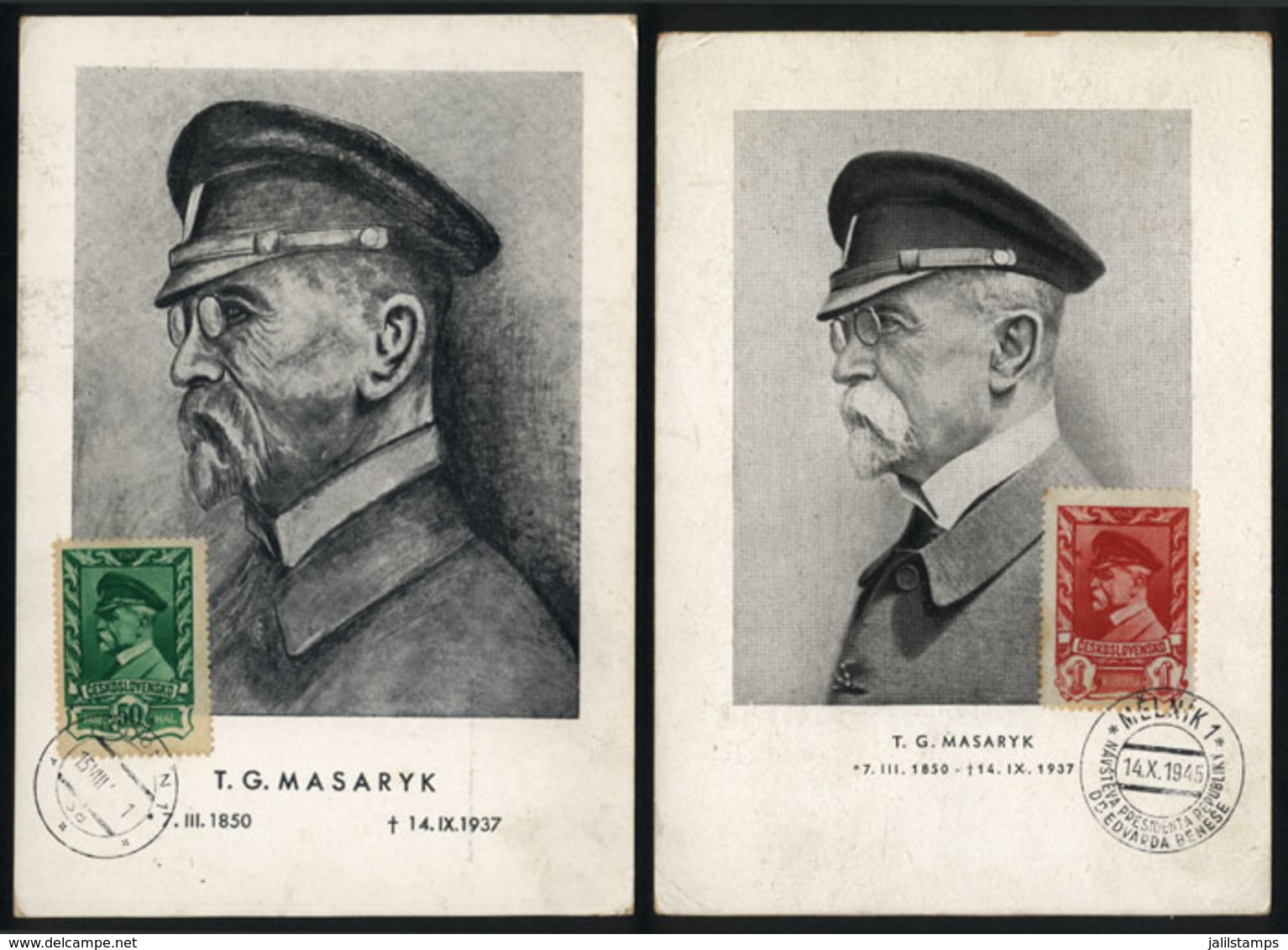 1004 CZECHOSLOVAKIA: President Tomás MASARYK, Politician And Philosopher, 2 Old Maximum Cards, One With Minor Defects - Autres & Non Classés