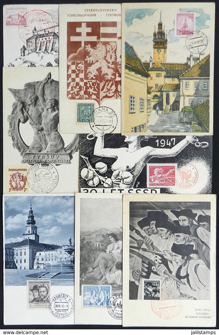 1008 CZECHOSLOVAKIA: 8 Maximum Cards Of 1937/50, Varied Topics: Landscapes, Russian Revolution, Sports, Politics, Etc.,  - Other & Unclassified