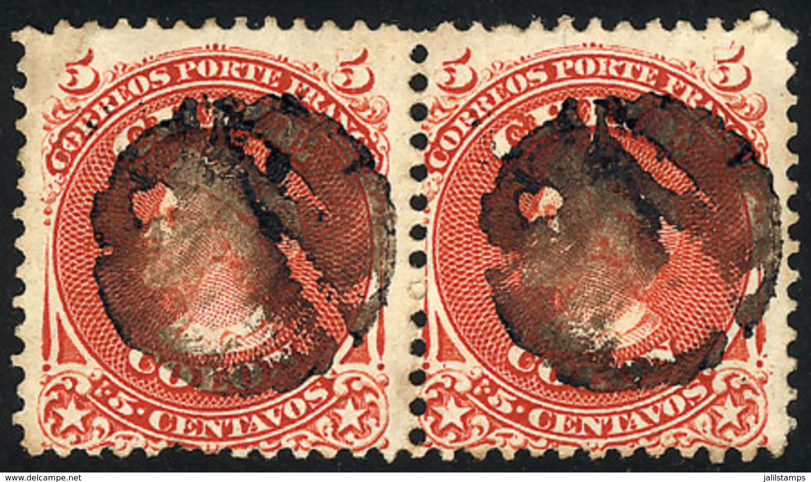 1033 CHILE: Yv.13 (Sc.16), Pair With Mute Cancel Of Unknown Origin, VF Quality! - Chile