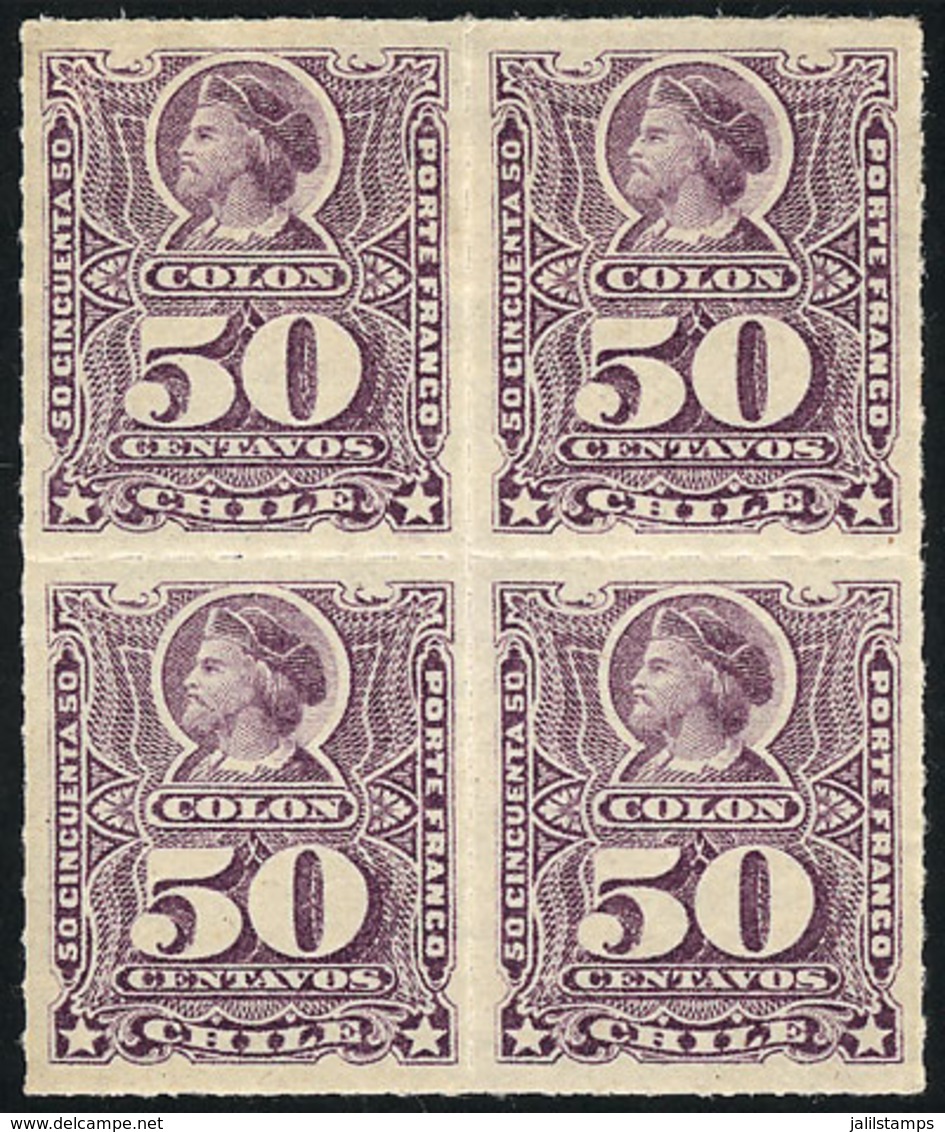 1039 CHILE: Yv.30 (Sc.35), Handsome Mint Block Of 4 (lower Stamps MNH), Very Fresh, Excellent Quality! - Chile