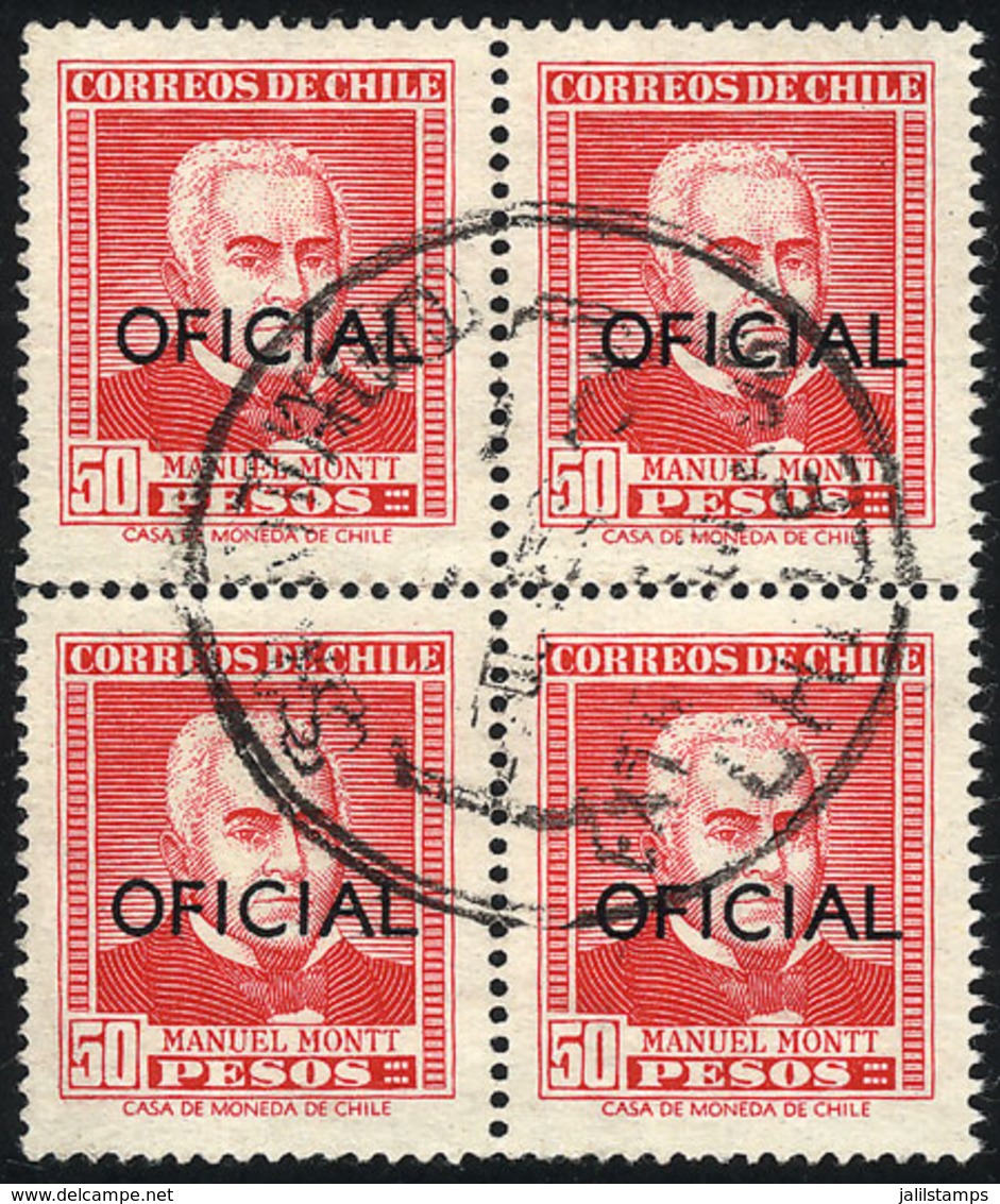 1047 CHILE: Yv.66 (Sc.O76), 1956/8 50P. M.Montt, Rare Used Block Of 4, VF! - Chile