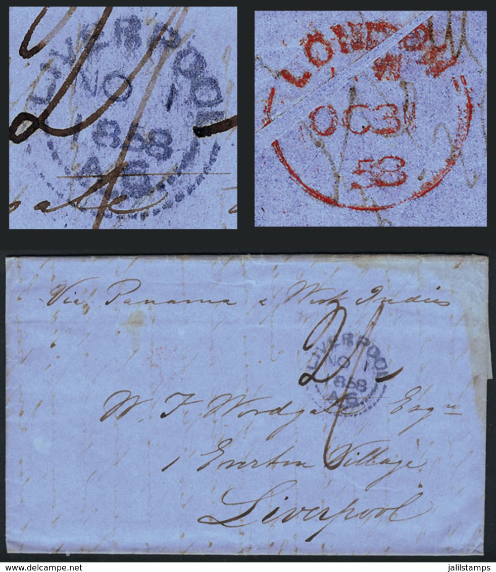 1052 CHILE: Entire Letter Sent From Valparaiso To Liverpool On 15/SE/1858 By British Mail, With An English Arrival Mark  - Chile