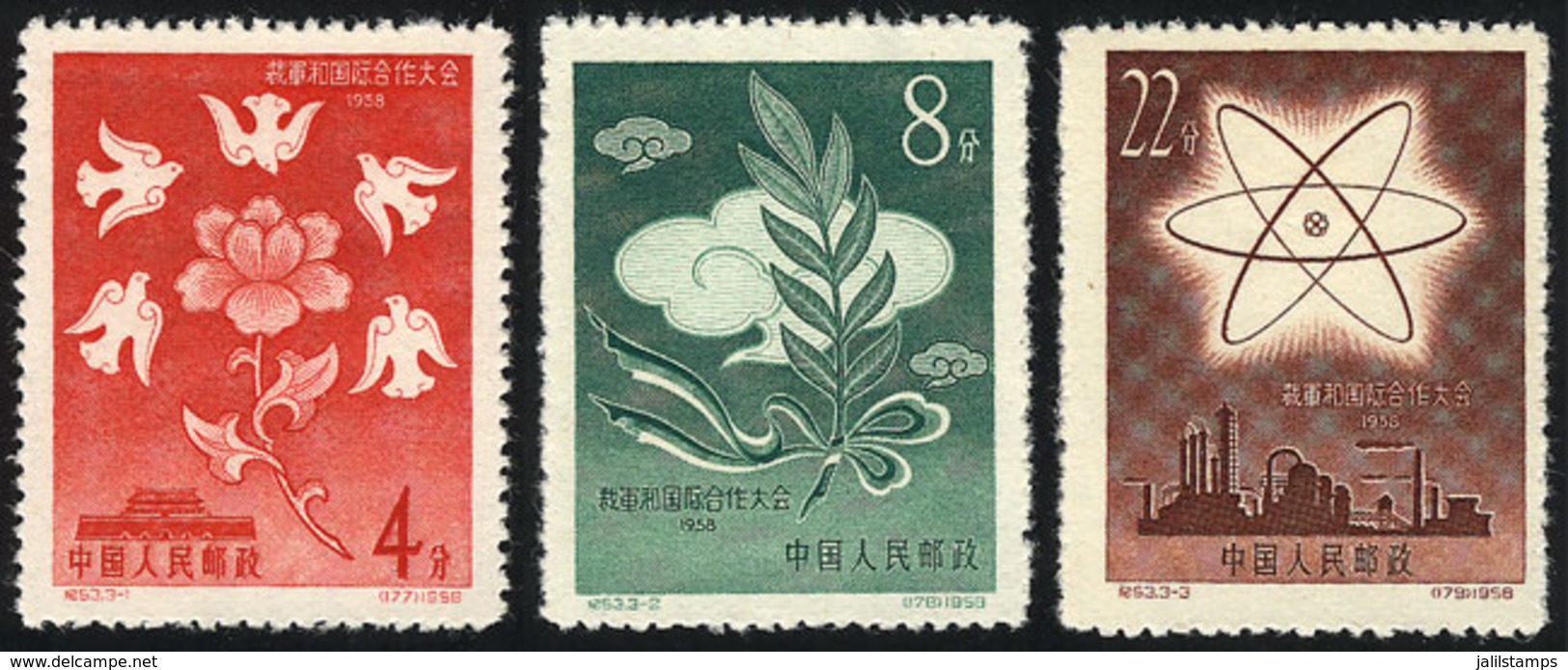 1070 CHINA: Sc.364/366, 1958 Disarmament And Cooperation, Cmpl. Set Of 3 Values, MNH (issued Without Gum), VF Quality! - Other & Unclassified