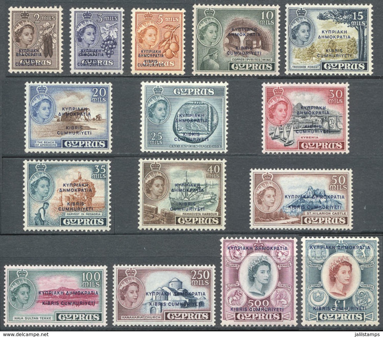 1092 CYPRUS: Sc.183/197, 1960 Complete Set Of 15 Overprinted Values, Unmounted, Excellent Quality, Catalog Value US$147+ - Altri & Non Classificati