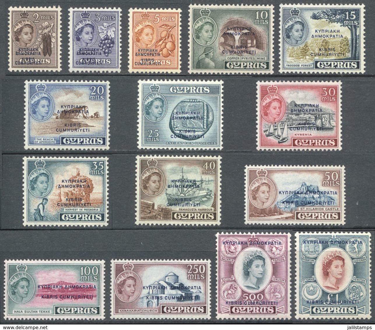 1092 CYPRUS: Sc.183/197, 1960 Complete Set Of 15 Overprinted Values, Unmounted, Excellent Quality, Catalog Value US$147+ - Other & Unclassified