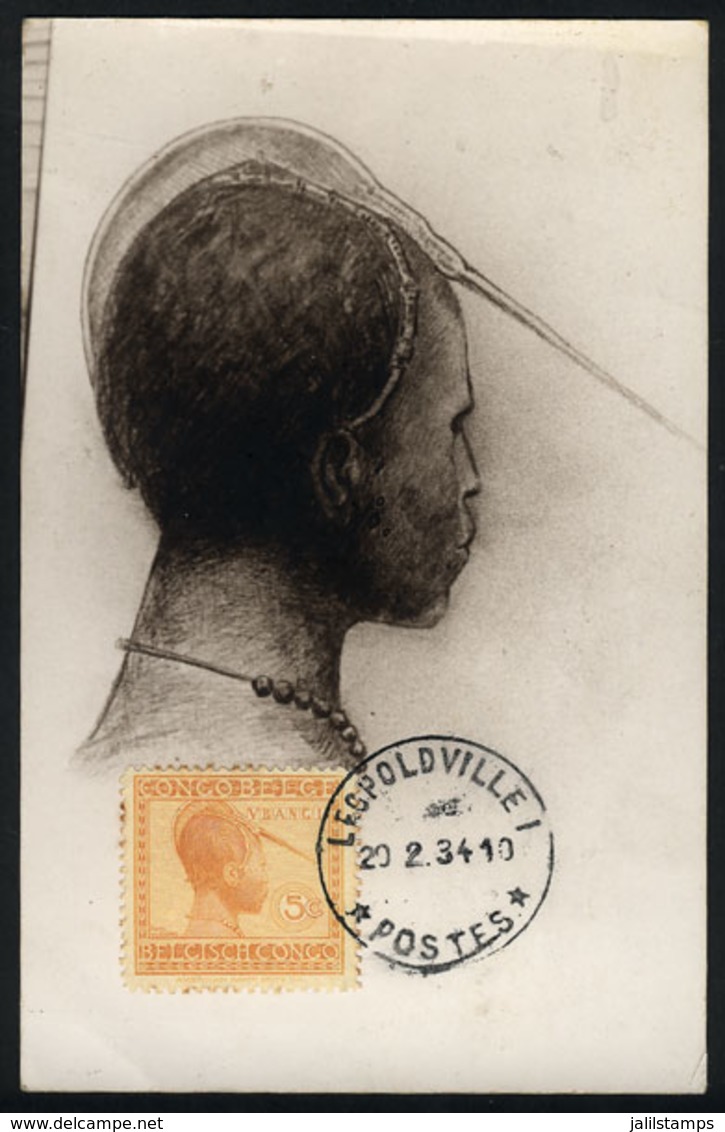 1114 BELGIAN CONGO: Ubangi Woman, Ethnics, Maximum Card Of 20/FE/1934, The Stamp With Little Staining On The Perforation - Andere & Zonder Classificatie