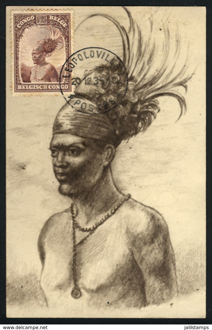 1115 BELGIAN CONGO: Native Man, Ethnics, Maximum Card Of DE/1935, The Stamp With Some Staining - Other & Unclassified