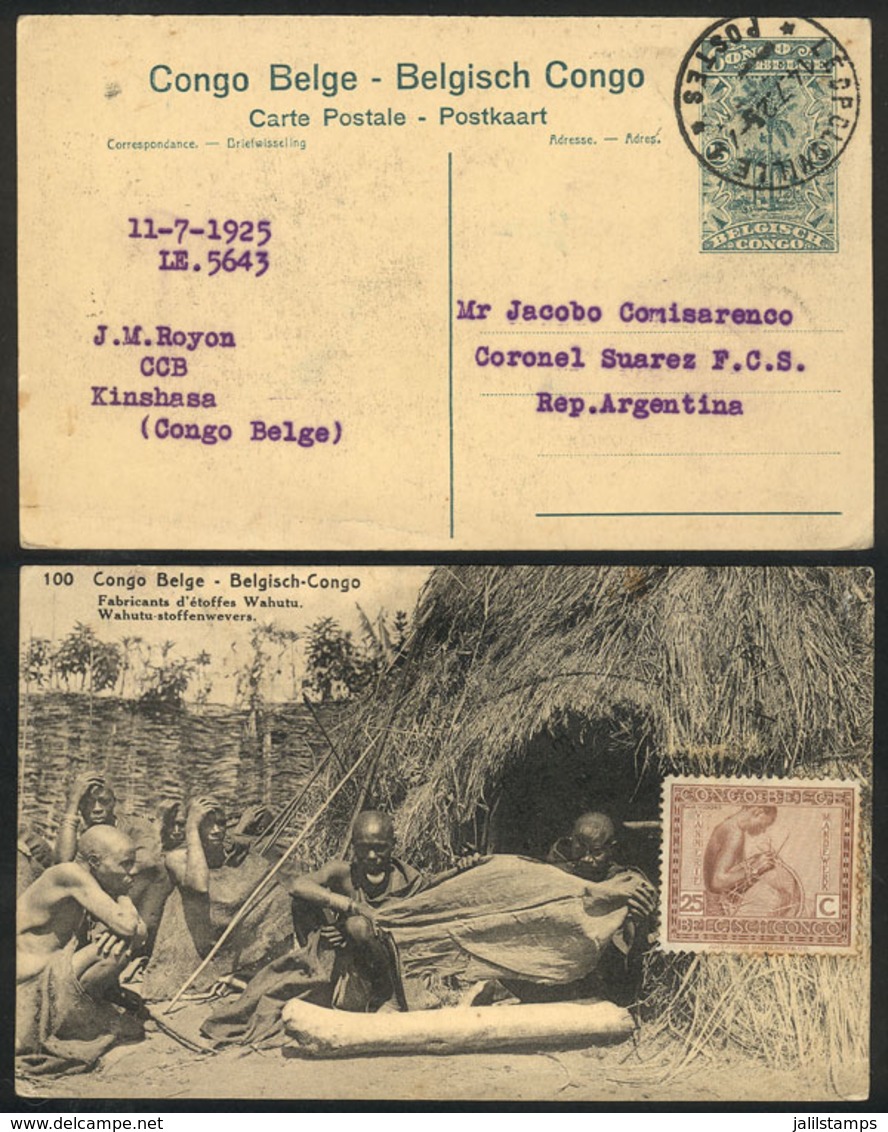 1120 BELGIAN CONGO: 15c. Postal Card With Printed Illustration On Back: "Wahutu Fabric Makers"", Sent From Leopoldville  - Altri & Non Classificati