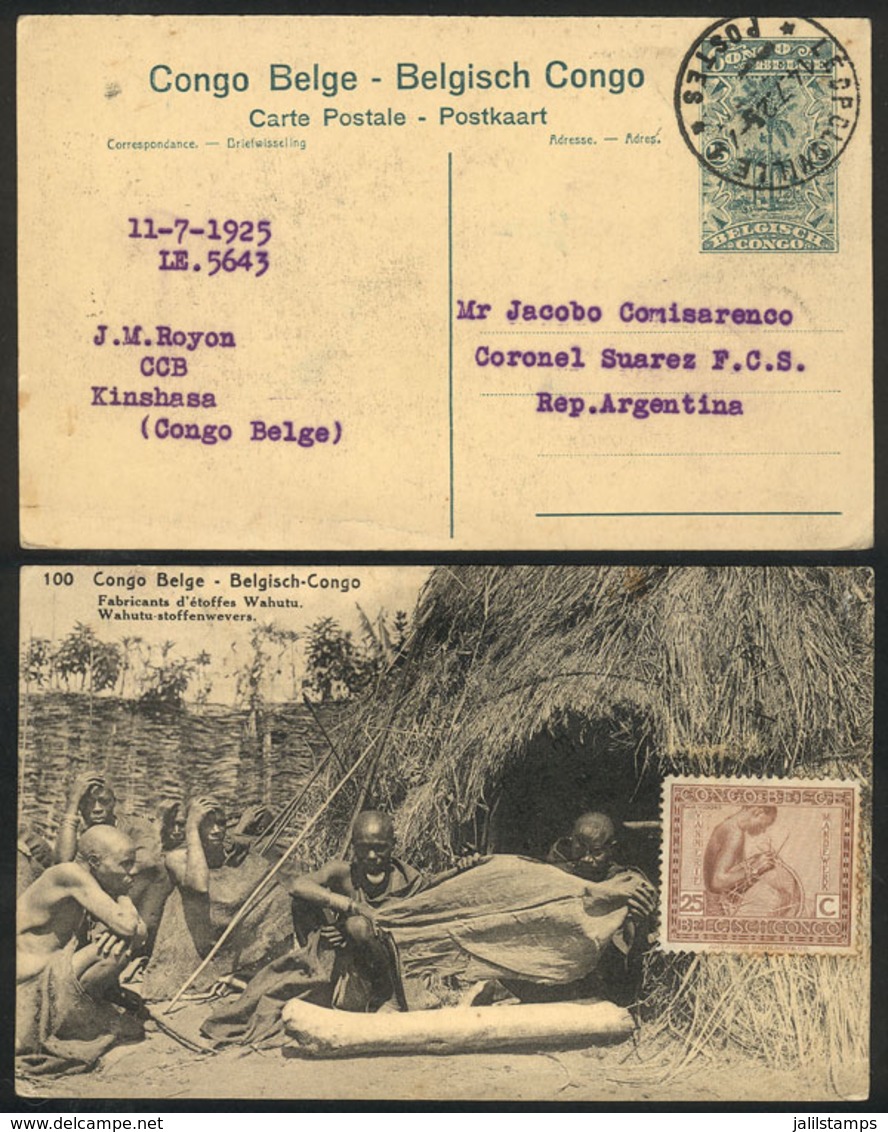 1120 BELGIAN CONGO: 15c. Postal Card With Printed Illustration On Back: "Wahutu Fabric Makers"", Sent From Leopoldville  - Other & Unclassified